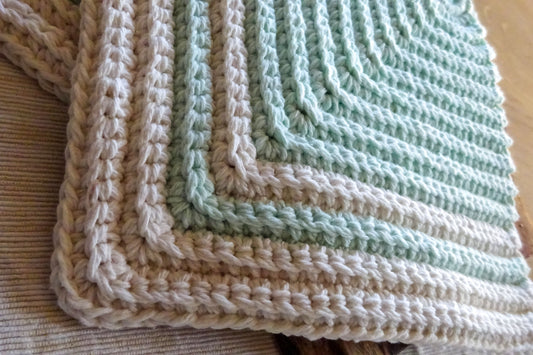 Topflappen "Retro-Rippenmuster" mintgrün & weiß, gestreift