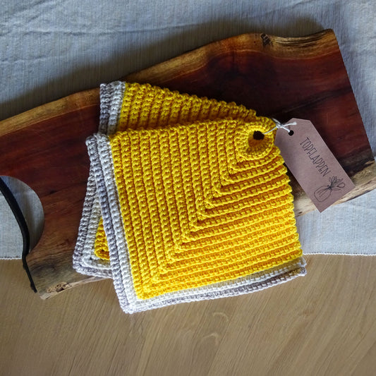 Topflappen "Retro-Rippenmuster" sonnengelb & weiß, mehrfarbig