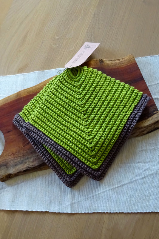 Topflappen "Retro-Rippenmuster" hellgrün & braun, mehrfarbig