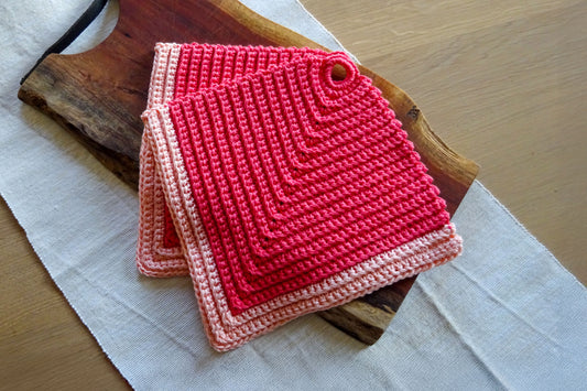 Topflappen "Retro-Rippenmuster" pink & rosa, mehrfarbig